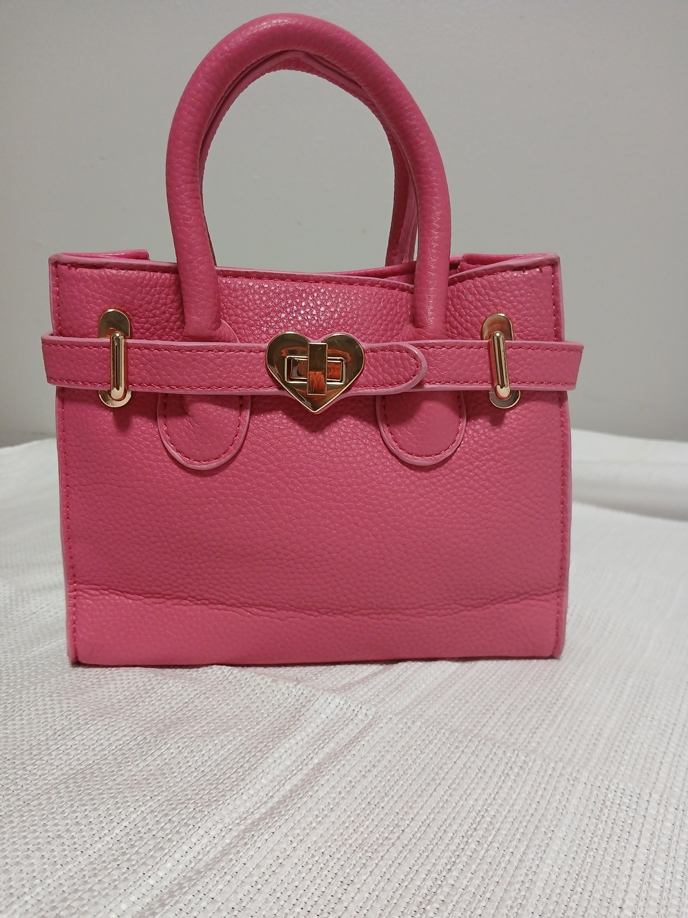 Pink Kids Mini Tote Handbag with Heart Lock